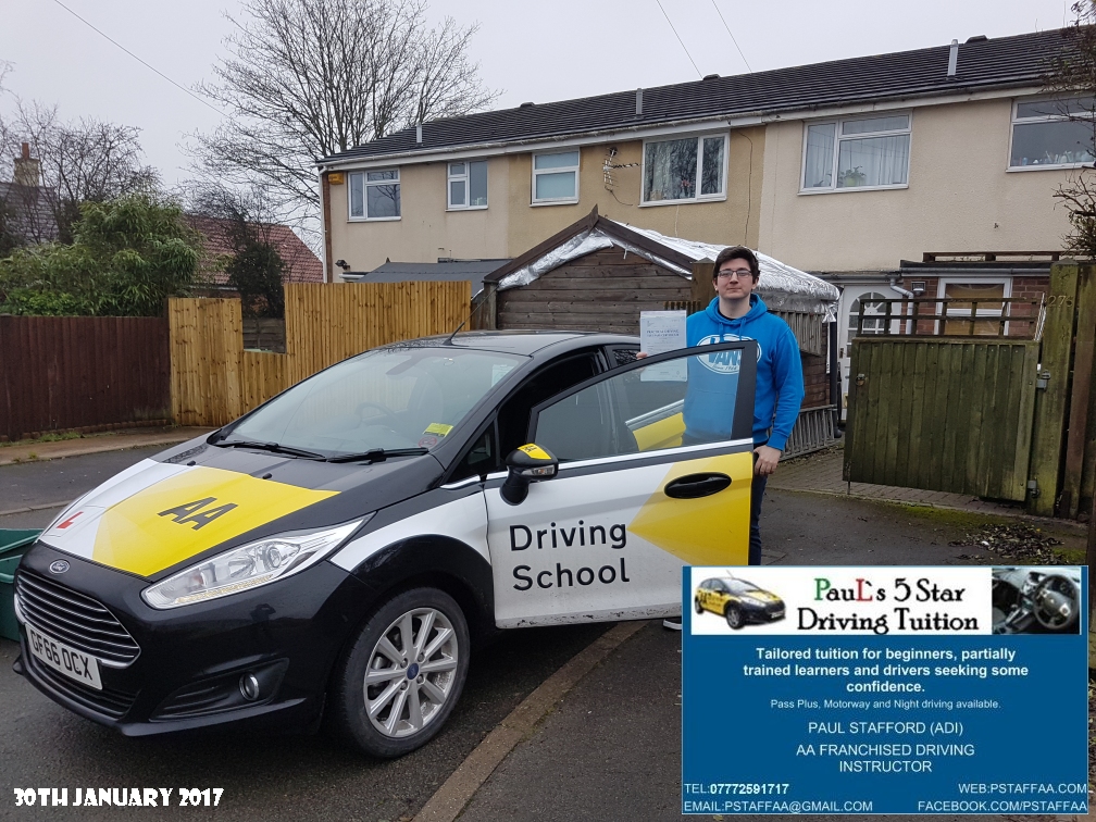 Test Pass Pupil Sam Baylis with Paul's 5 star Driving Tuition and Paul Stafford